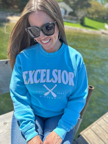 EXCELSIOR Embroidered Crew Hoodie [Turq]