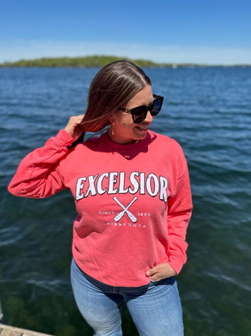 EXCELSIOR Embroidered Crew Hoodie [SALMON]