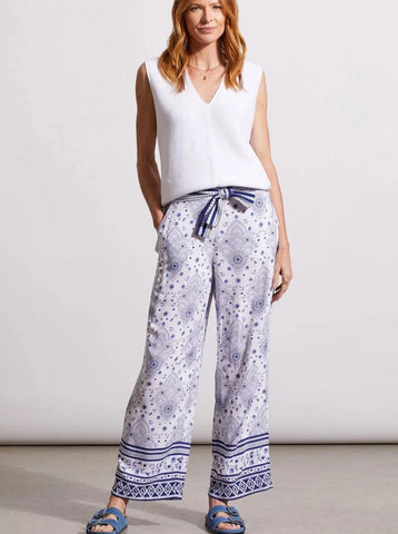 Pull on Ankle Pant With Tie [Blue Print-1756O]