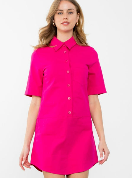 Short Sleeve Button Up Dress [FA-THS1545]