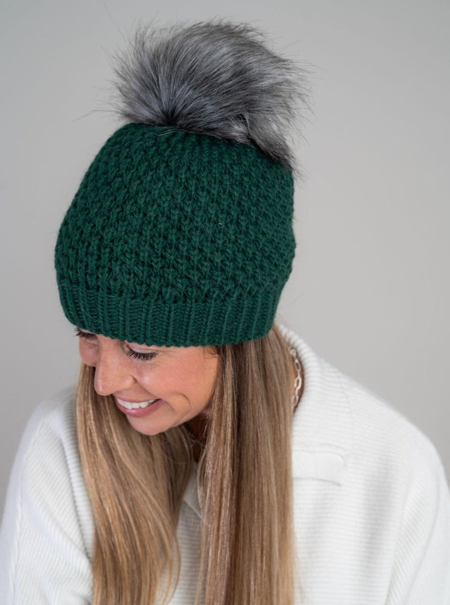 Beanie With Pom [Hunter Green-37471] Ooh La La Boutique Minnesota