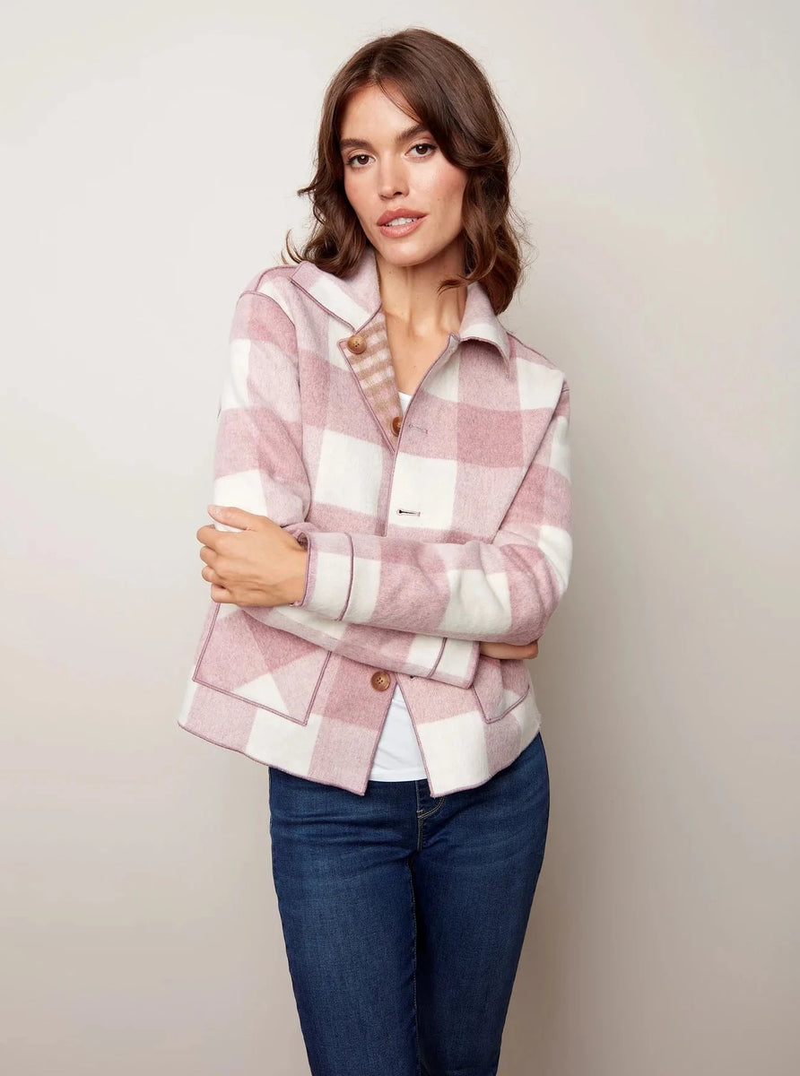 Plaid Reversible Short Jacket [Zephyr-C6185R] Ooh La La Boutique MN