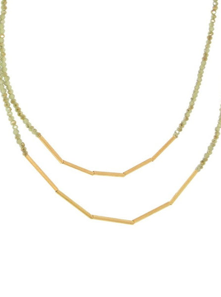 Gold Green 2 Row Crystal Necklace [338-188NG]