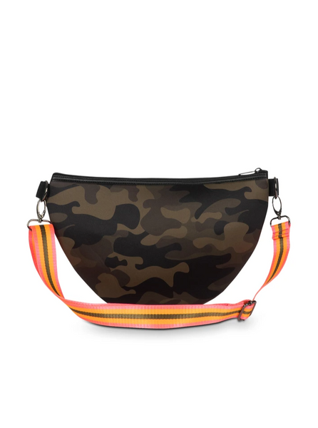Haute Shore Brett Belt Bag in Showoff Green Camo hot pink and orange stripe