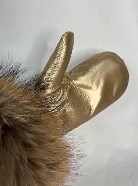 Mitchie's Matchings Gold Metallic Leather Mittens with Fur Trim MTHZ01 