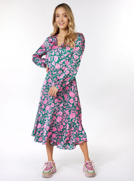 Overlap Shimmer Rose Print Dress [999-SP2315016]