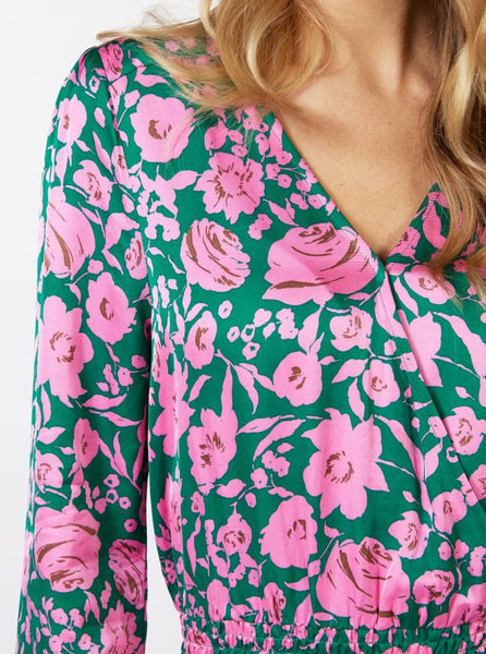 Overlap Shimmer Rose Print Dress [999-SP2315016]