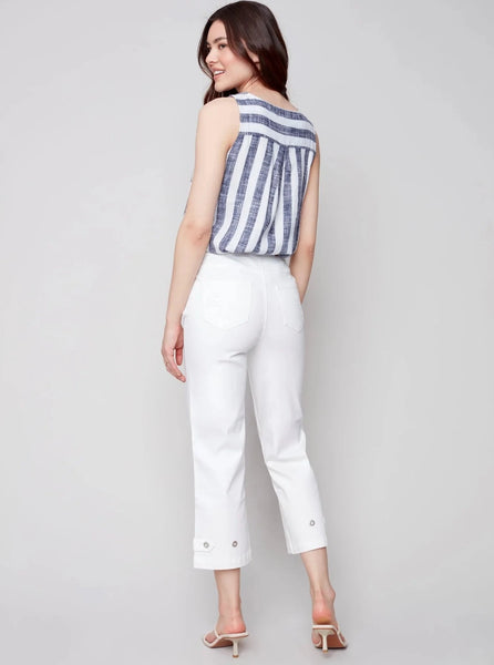 Pull-on Denim Pant With Side Button [White-C5404]
