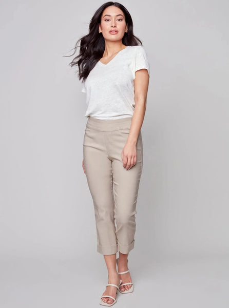 Solid Pull On Stretch Cropped Pant [Greige-C5259RR]