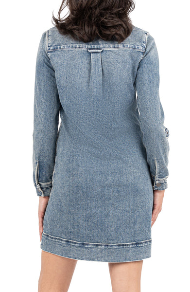 Anika Long Sleeve Henley Dress [Medium Wash-KD107101]