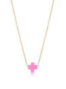 16" Necklace Gold-Signature Cross Bright Pink [N16GSCBP]