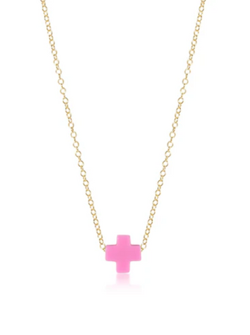 16" Necklace Gold-Signature Cross Bright Pink [N16GSCBP]