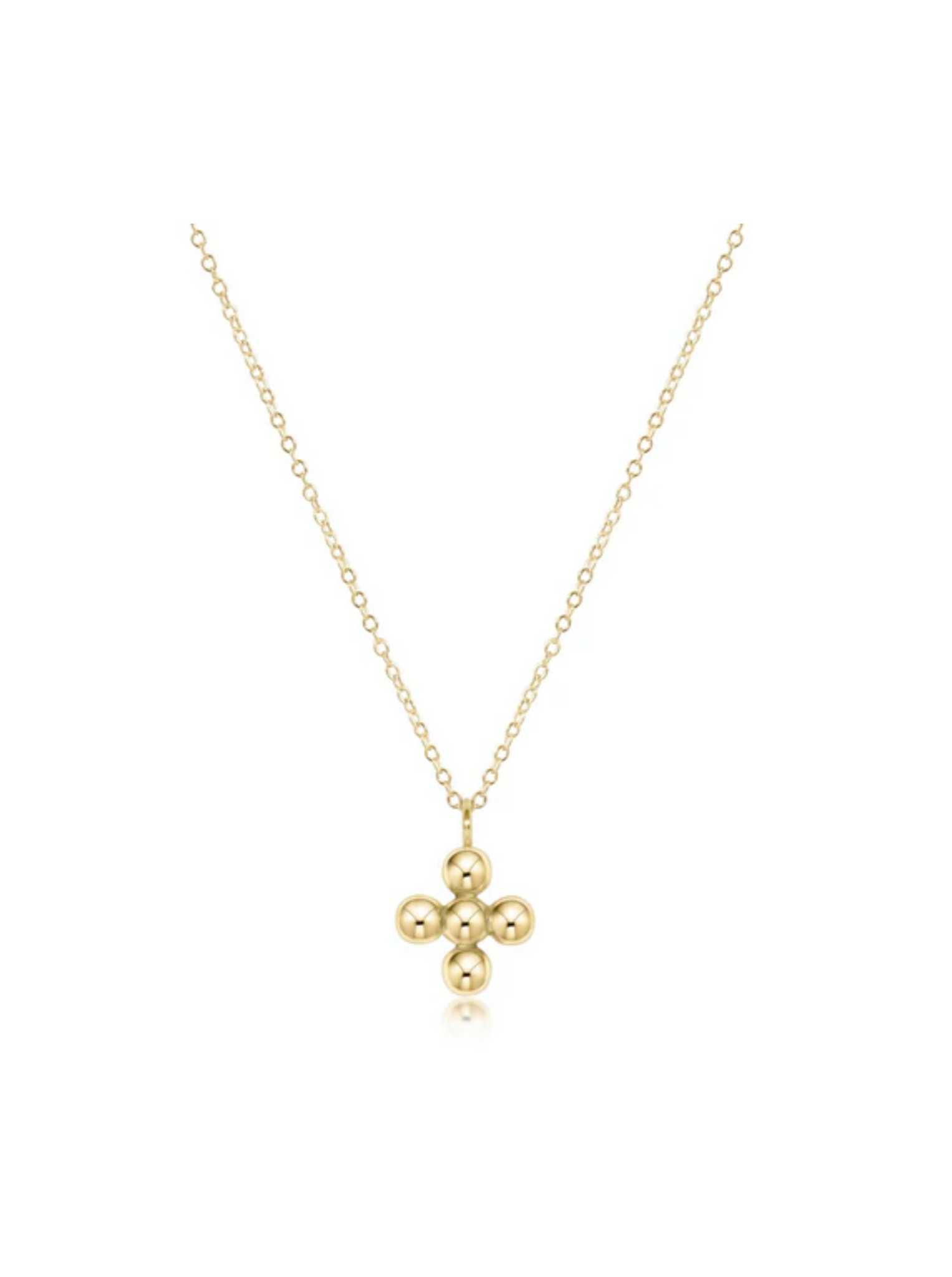 16" Necklace Gold Classic Beaded Signature Cross Gold Charm 4MM Bead [N16GCLSCGC4]