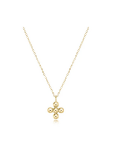 16" Necklace Gold Classic Beaded Signature Cross Gold Charm 4MM Bead [N16GCLSCGC4]