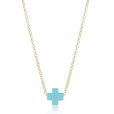 16" Necklace Gold Signature Cross Turquoise [N16GSCT]