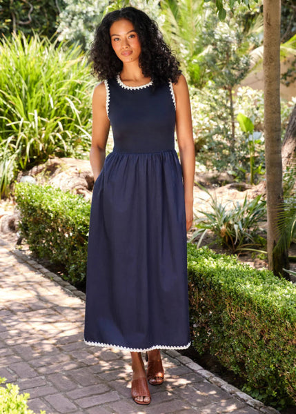 Edge Stitched Midi Dress [Navy-1L46800]