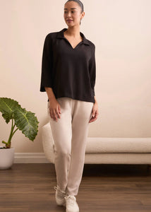 3/4 Sleeve Henley Top [Black-2137O]
