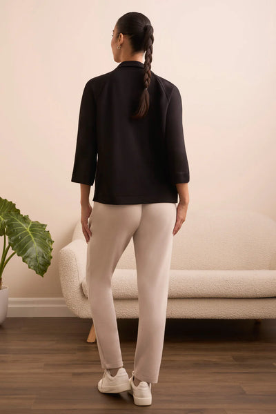 3/4 Sleeve Henley Top [Black-2137O]