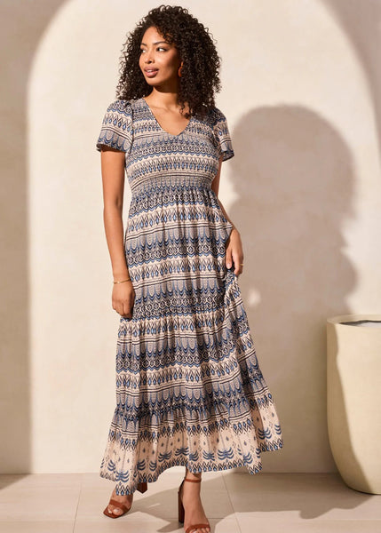 Lined Ruched Maxi Dress [Scuba Blue-2226O]