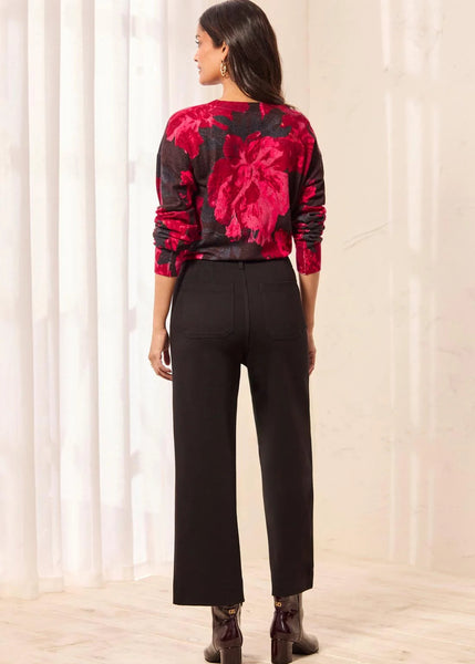 High Rise FLy Front Capri W Pockets [Black-2241O]