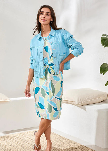 Long Sleeve Button Front Jacket [Aqua Sky-3075O]