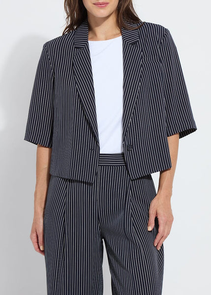 Clarette Cropped Short Sleeve Blazer [Stripe-24-3520-M4]