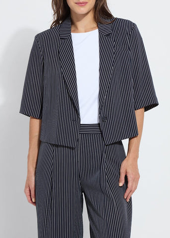 Clarette Cropped Short Sleeve Blazer [Stripe-24-3520-M4]