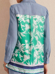 Mixed Media Border Print Shirt [Jade Mist-5459O]