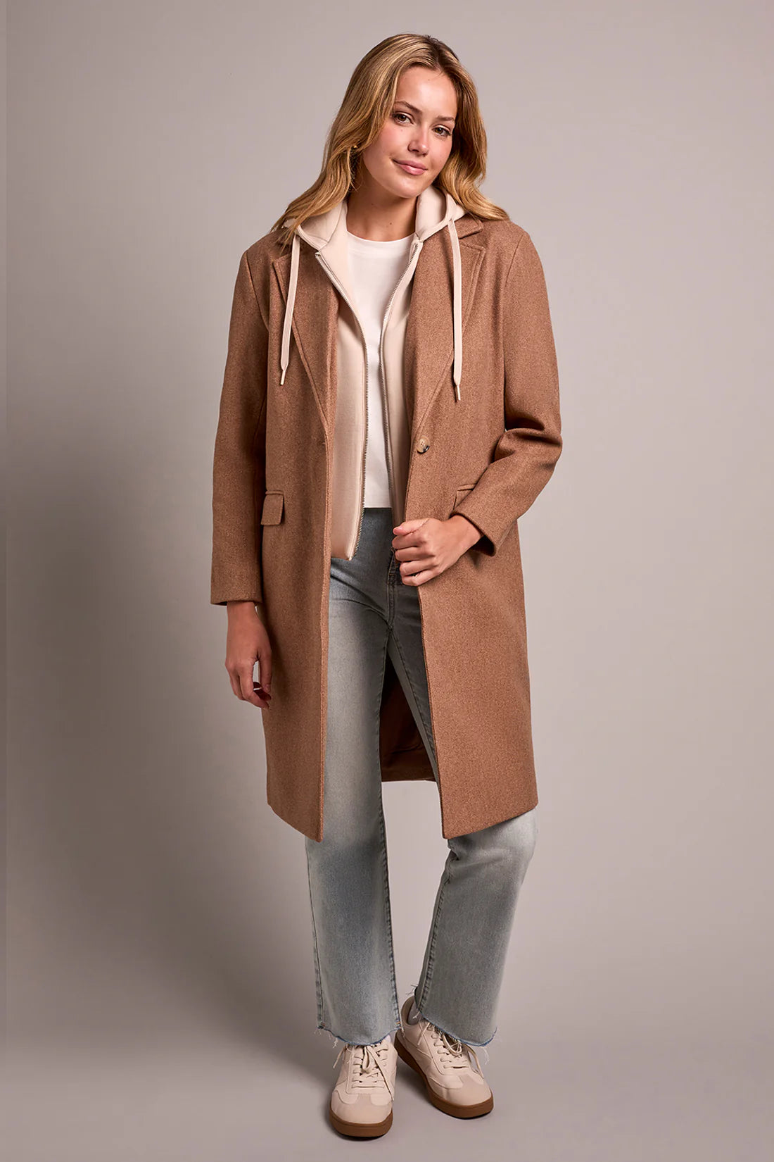 Car Coat W Fooler Hoodie [Biscotti-5942O]