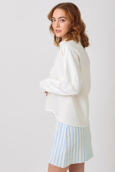 Button Up Collar Terry Top [Off White-60920]