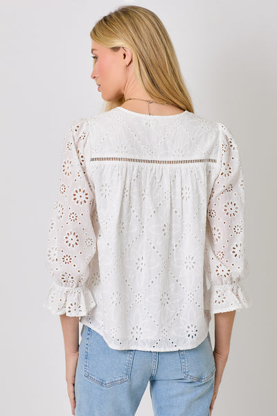 Eyelete Puff Sleeve Top [Off White-60944]