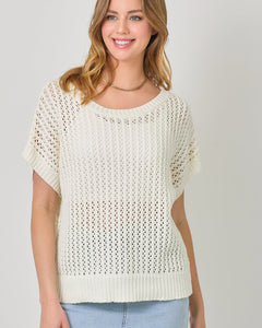 Crochet Weave Slouchy Pullover Sweater [Ivory-60950]