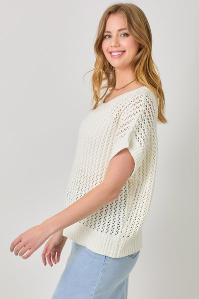 Crochet Weave Slouchy Pullover Sweater [Ivory-60950]