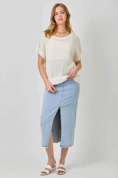 Crochet Weave Slouchy Pullover Sweater [Ivory-60950]