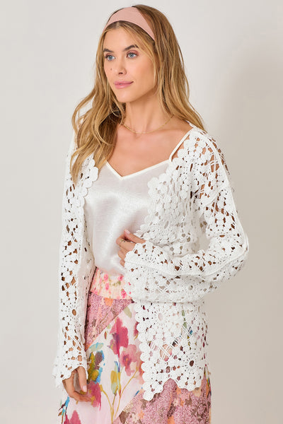 Scalloped Edge Crochet Sweater [Off White-60951]