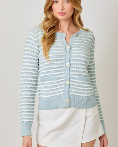 Button Down Cardigan [Ivory/Pale Blue-60989]