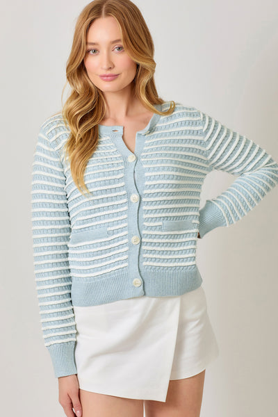 Button Down Cardigan [Ivory/Pale Blue-60989]