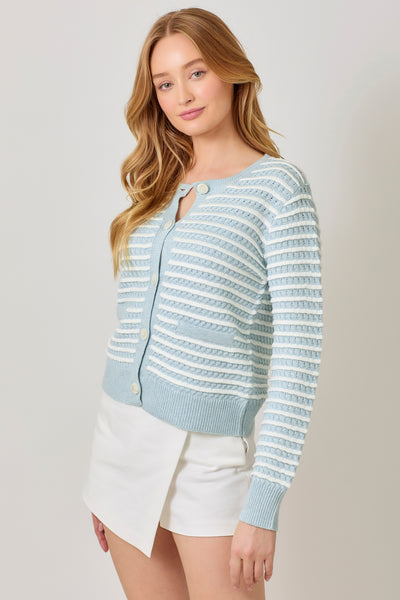 Button Down Cardigan [Ivory/Pale Blue-60989]