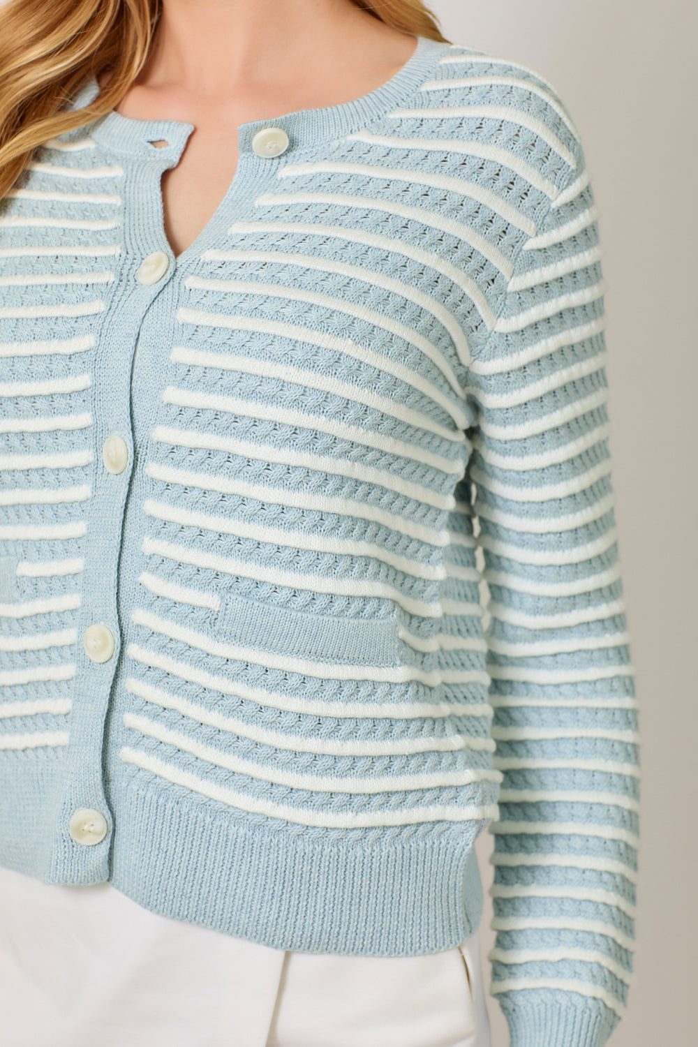 Button Down Cardigan [Ivory/Pale Blue-60989]