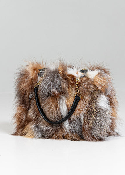 Natural Multi Fox Tote Bag With Leather and Chain Handles [BGLY07-BRMX-SFOX-MUSF-OSZ]