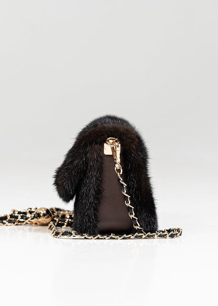 Mahogany Mink Crossbody Clutch With Chain and Leather [BGLY02-MHGY-MINK-MHMG-OSZ]
