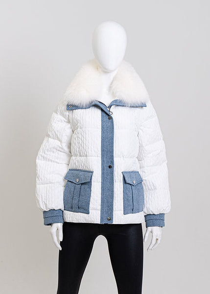 White Puffer Jacket Removable Sleeves And Fox Collar [JKYM04-WHIT-WFOX-WHTF]