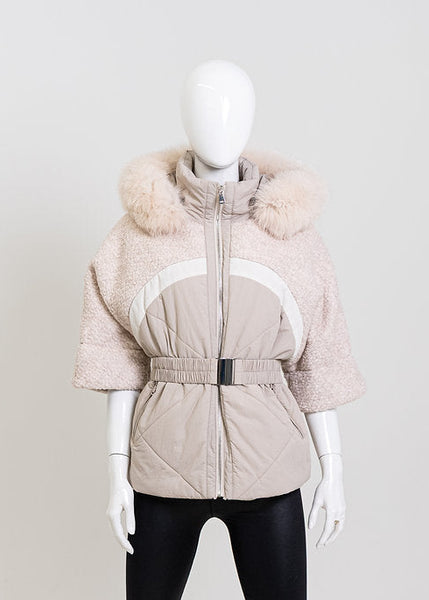 Pearl Mixed Fabric Jacket Fox Trim [JKYM06-PERL-WFOX-PRLF]