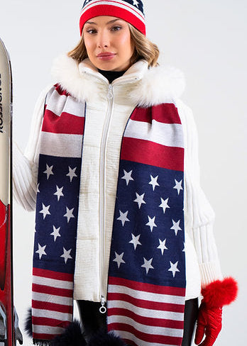 USA Flag Narrow Woven Scarf [SCBZ03-Navy-BFOX-NVYF-OSZ]]