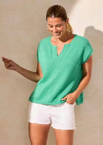 Slit V-Neck Extended Shoulder Sweater [Dk. Aqualand-5704O]