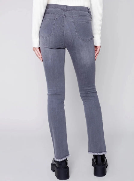 Assymetrical Hem Bootcut Pants [Medium Grey-C5429]
