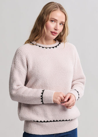 Cozy Chic Ribbed Sweater Blanket Stitch Sweater [BDWCC25939]