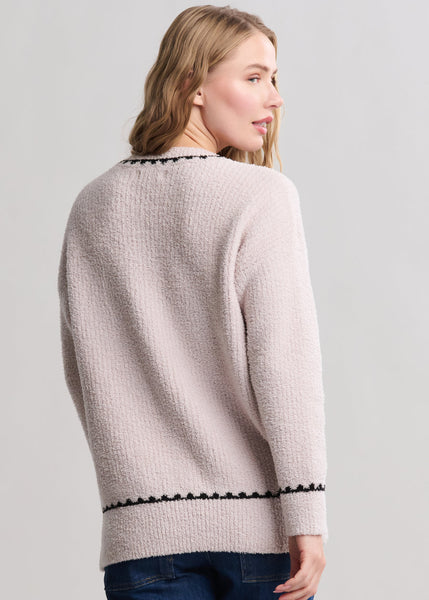 Cozy Chic Ribbed Sweater Blanket Stitch Sweater [BDWCC25939]