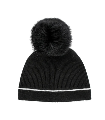 Black Beanie with Contrast Line W Crystals [HTAN71-BLCK]