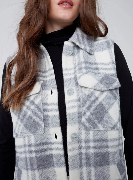 Button Front Collared Vest With Pockets [Light Grey-C6258]
